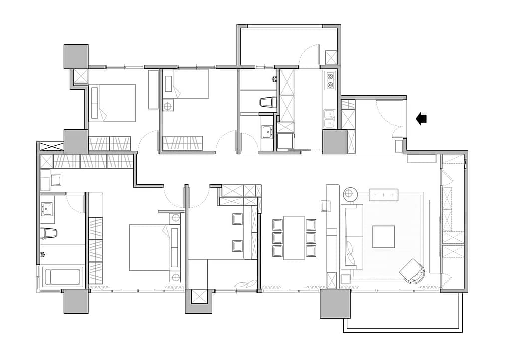 檢討空間配置後,將空間過深的客廳隔出儲物間
